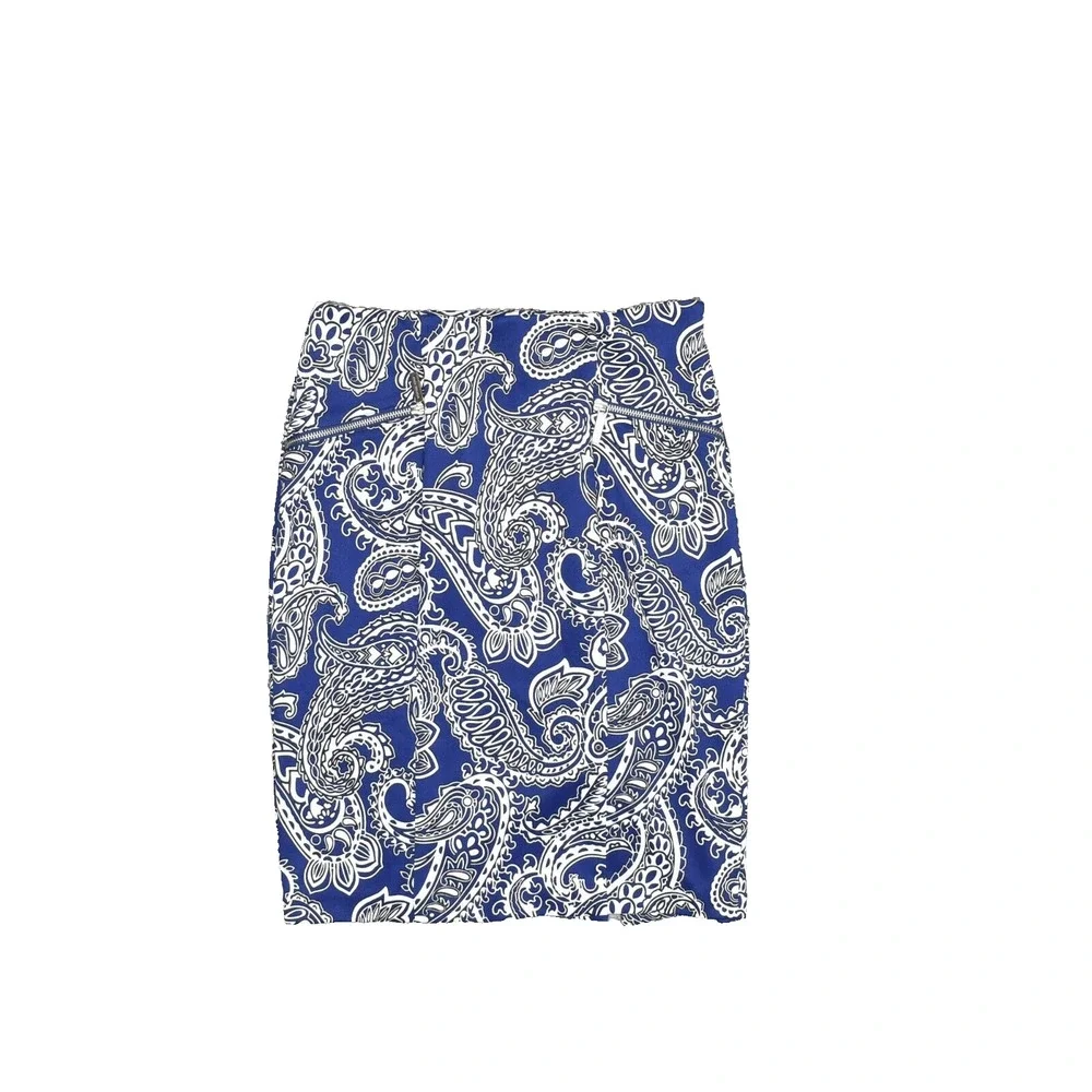 Michael Kors Women Pencil Straight Skirt Paisley Polyester Blue Size 6 Zip